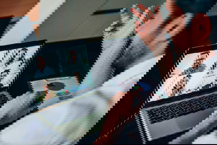 Corporate business team in video conference.